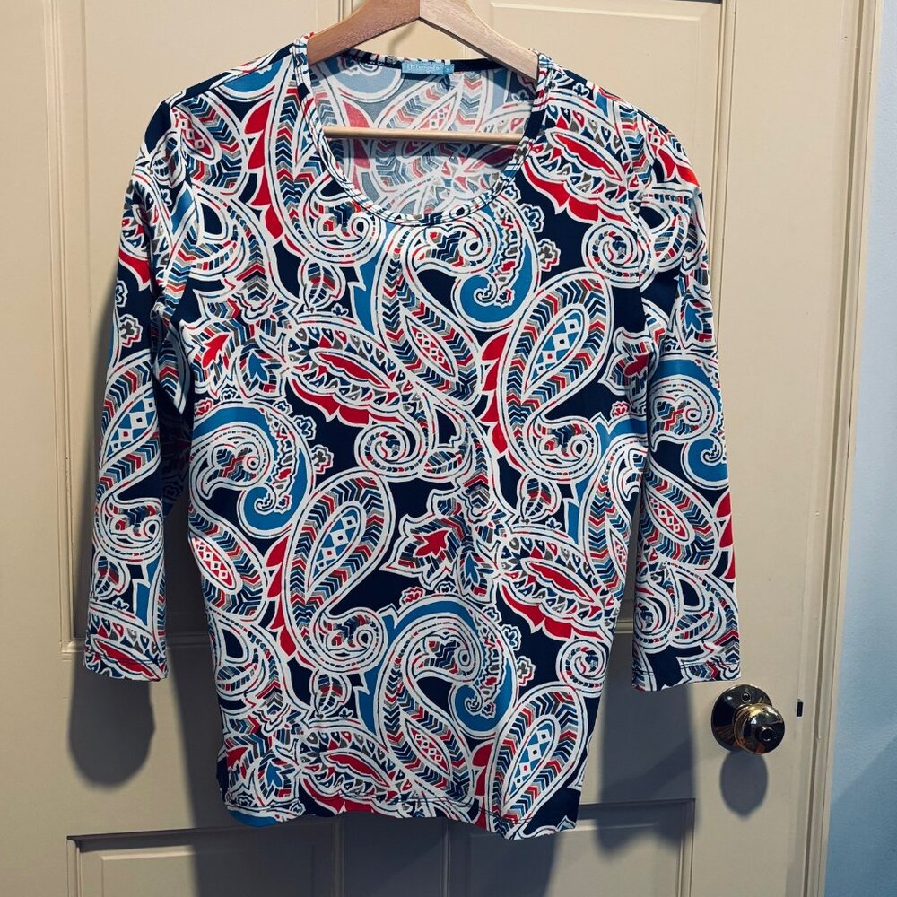 J. McLaughlin Multicolor Paisley Print 3/4 Sleeve T-top - Size XL